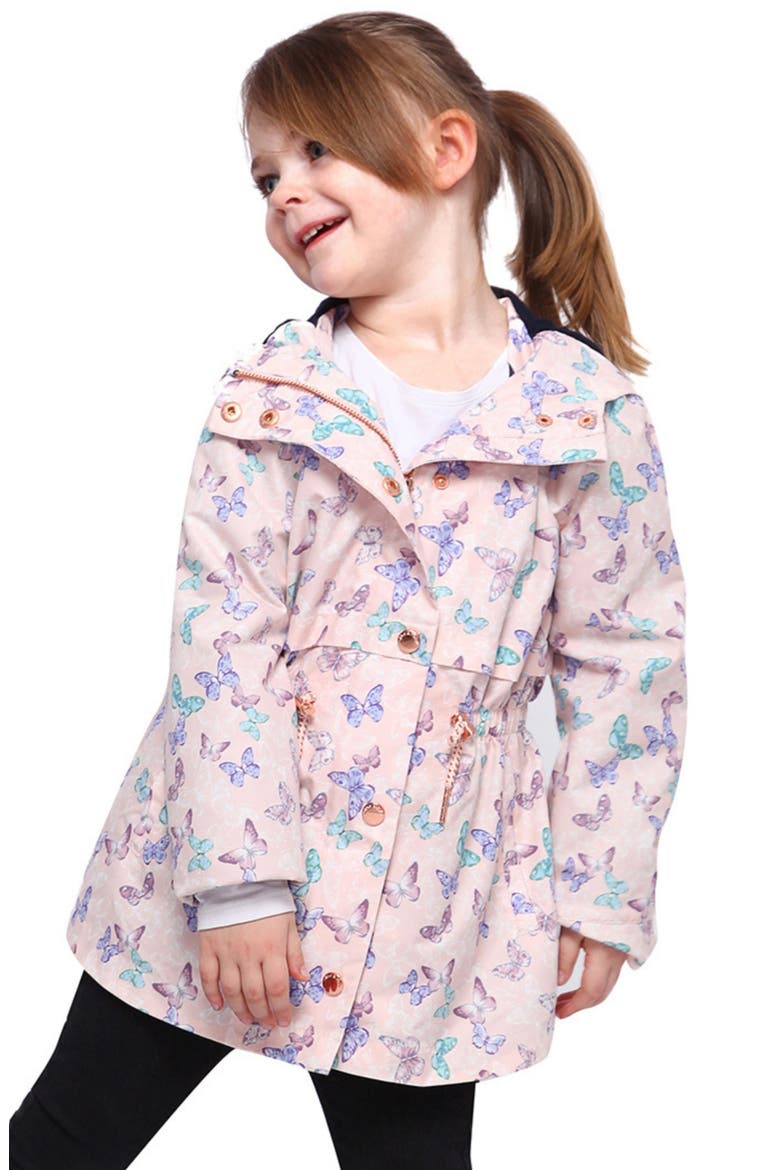 Kids' Lightweight Rain Jacket Trench Coat, Main, color, Butterfly Pink