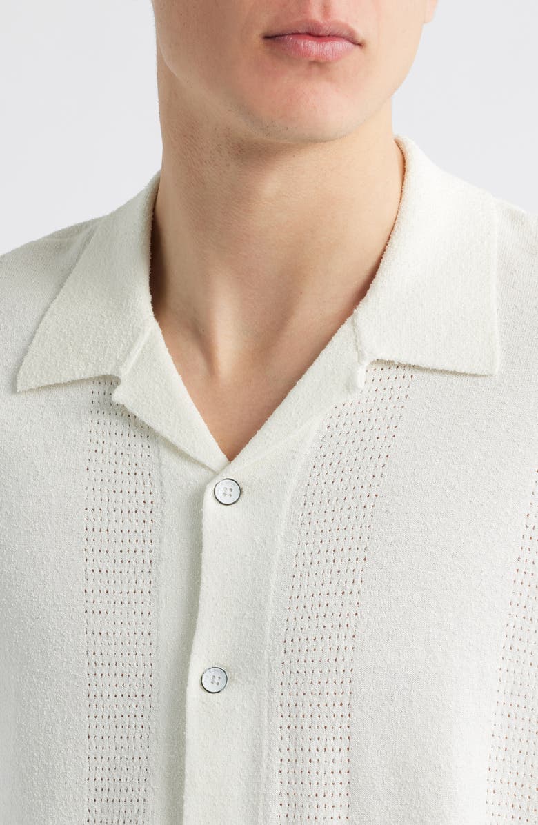 rag & bone Zuma Pointelle Short Sleeve Knit Camp Shirt, Alternate, color, Chalk