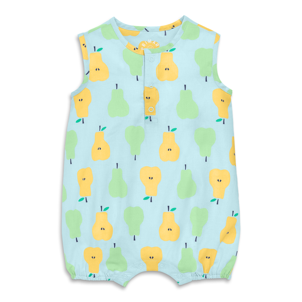 Primary Baby Henley Tank Shortie In Cutout Pears In Saltwater Pears