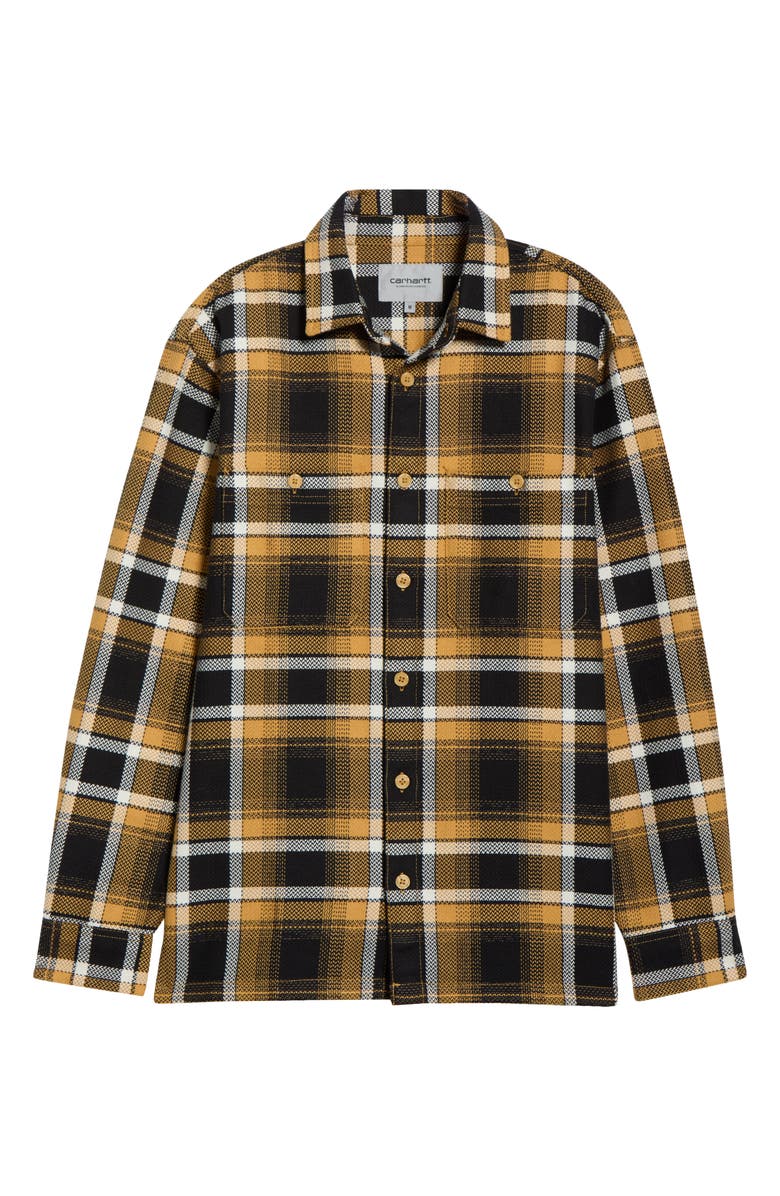 Carhartt Work In Progress Vaughn Loose Fit Heavyweight Cotton Herringbone Button-Up Overshirt, Alternate, color, Vaughn Check Dijon