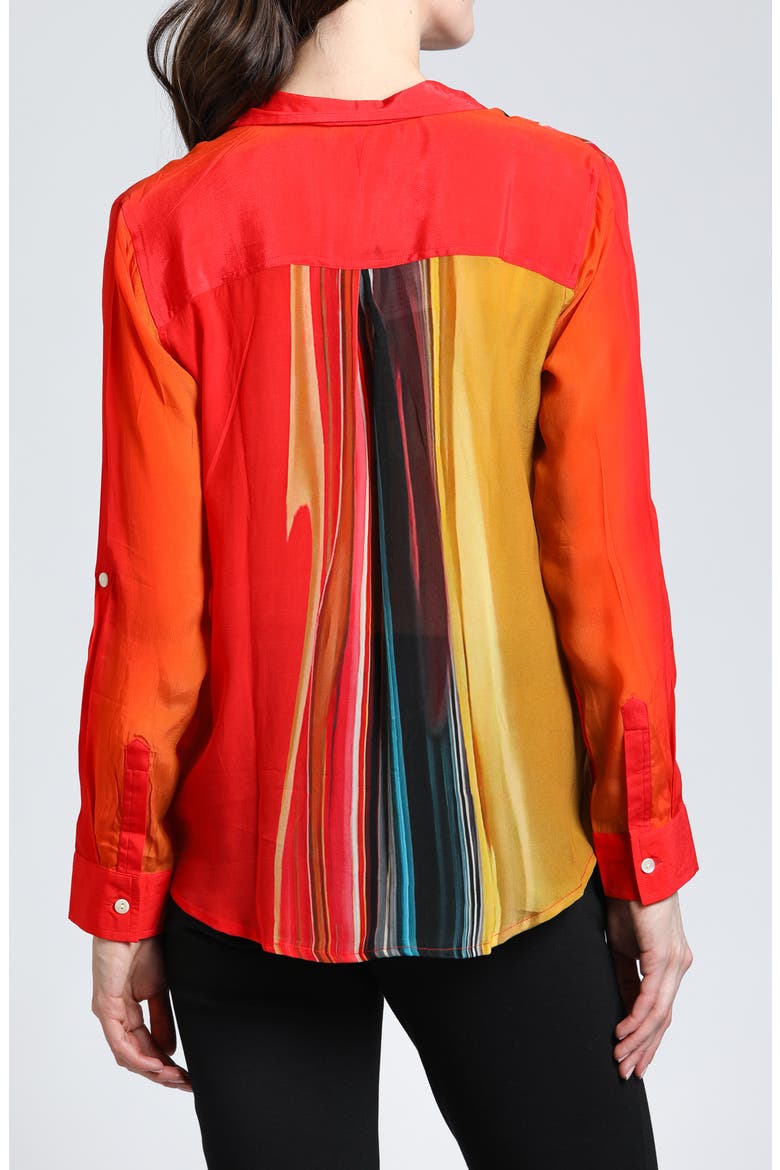 Abstract Print Roll Tab Sleeve Chiffon Button-Up Shirt, Alternate, color, ORANGE/YELLOW MULTI