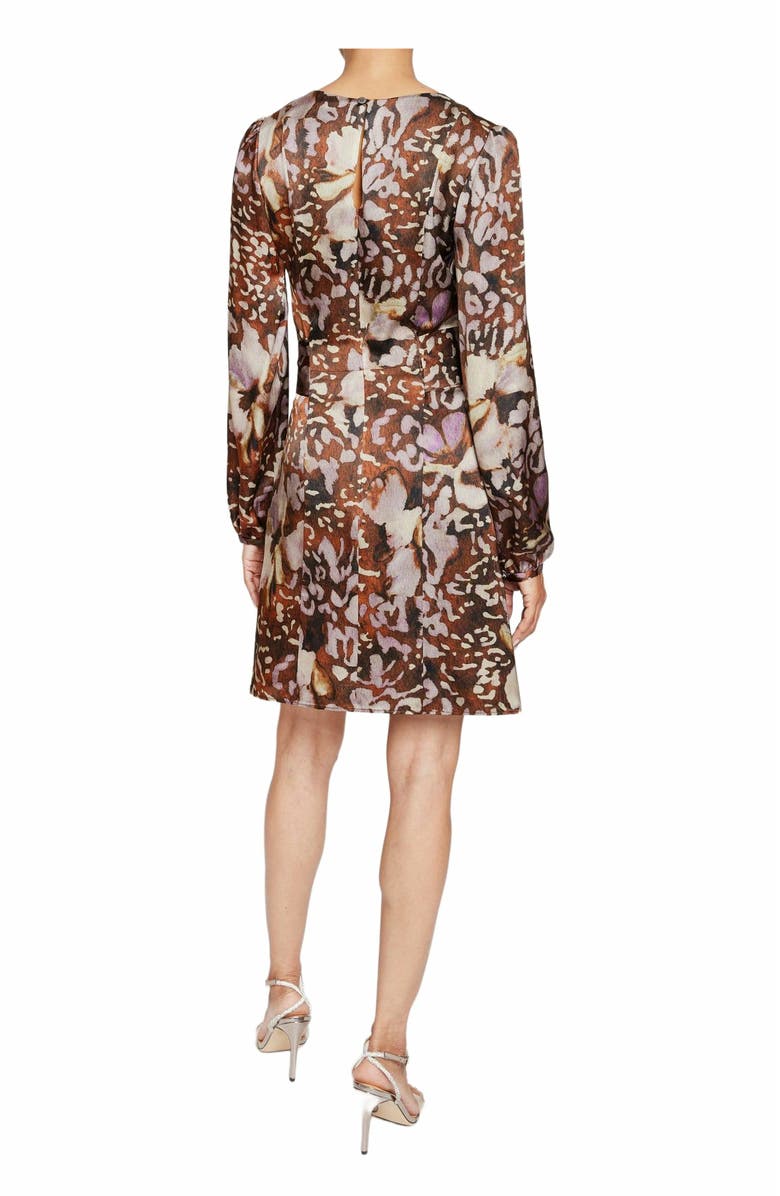 Santorelli DARYA Above the Knee Dress in Abstract Floral Printed Silk Blend, Alternate, color, Hickory Multi