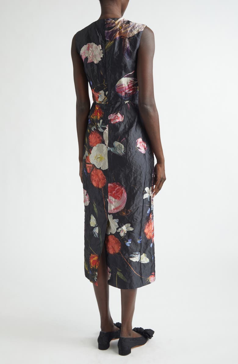 Erdem Floral Painting Crushed Metallic Satin Cocktail Dress, Alternate, color, Dutch Flower Painting Black