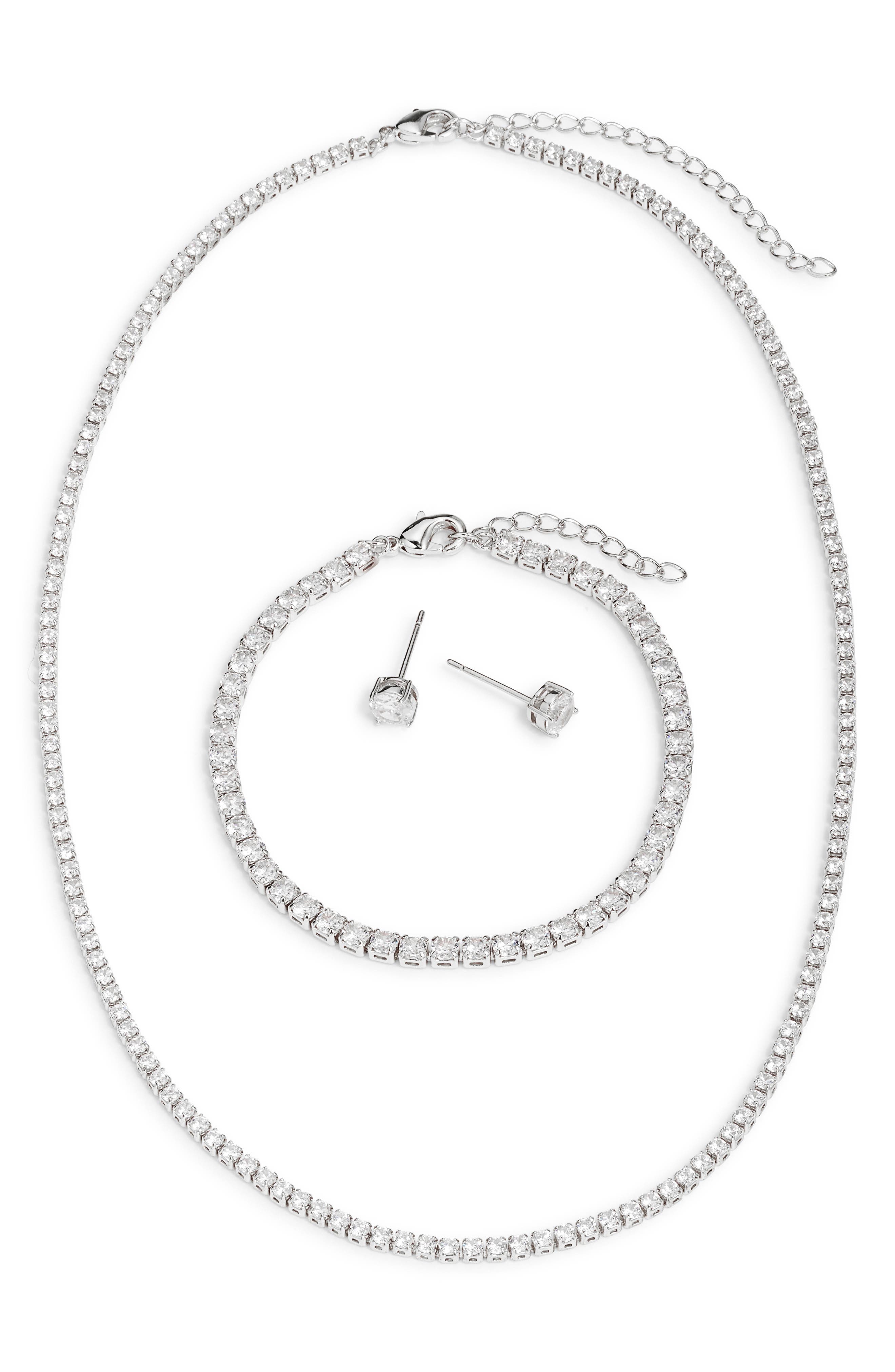 Cubic Zirconia Tennis Necklace, Bracelet & Earring Set