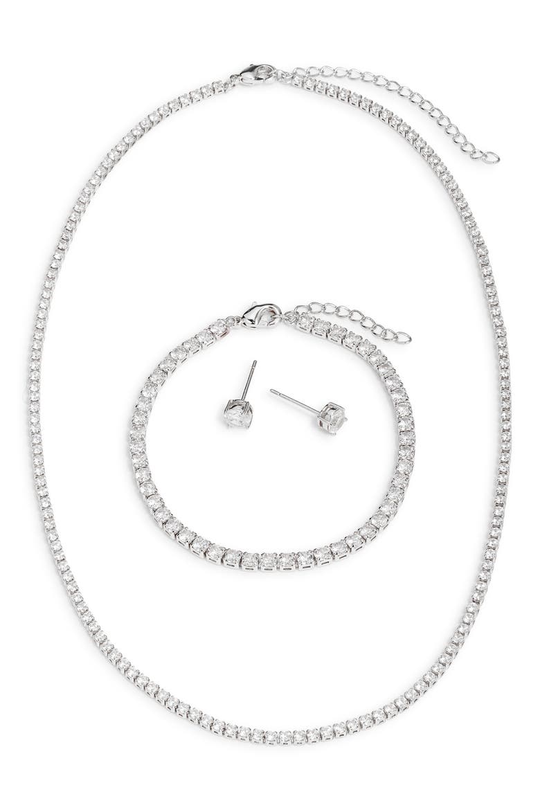 Cubic Zirconia Tennis Necklace, Bracelet & Earring Set, Alternate, color, CLEAR- SILVER