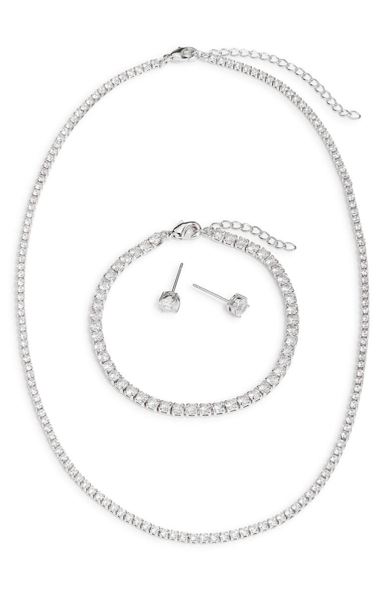 Chelsea28 Cubic Zirconia Tennis Necklace, Bracelet & Earring Set, Alternate, color, Clear- Silver