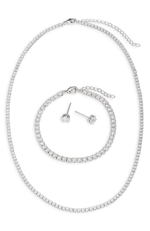 Cubic Zirconia Tennis Necklace, Bracelet & Earring Set
