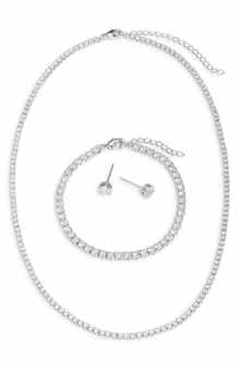 Cubic Zirconia Tennis Necklace, Bracelet & Earring Set