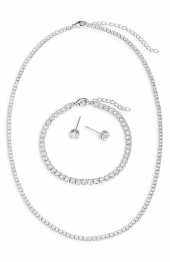 Cubic Zirconia Tennis Necklace, Bracelet & Earring Set
