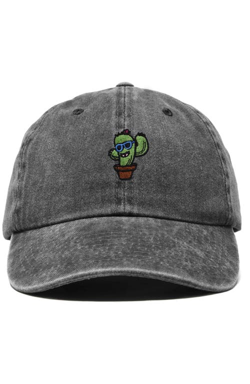 Dalix Cactus Embroidered Casual Cap In Washed Black