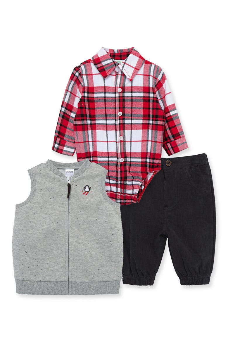 Cotton Bodysuit, Vest & Pants Set, Main, color, BLACK