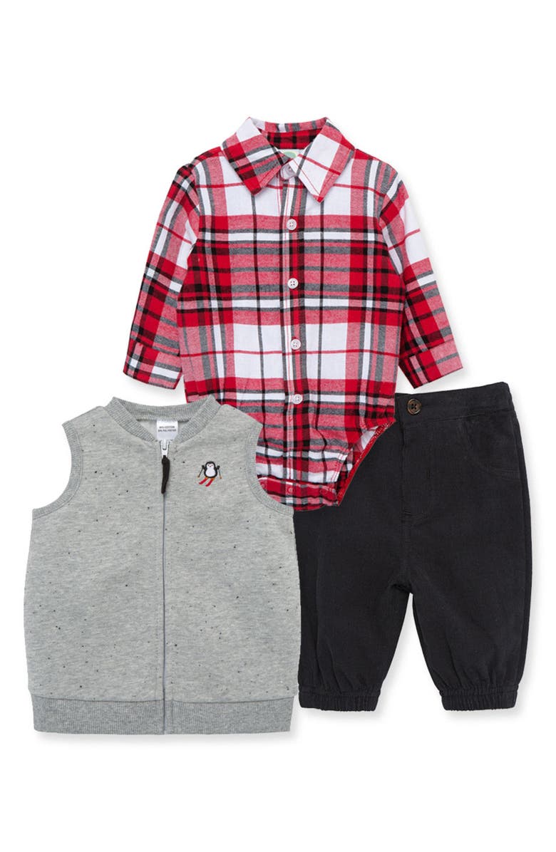 Little Me Cotton Bodysuit, Vest & Pants Set, Main, color, 
