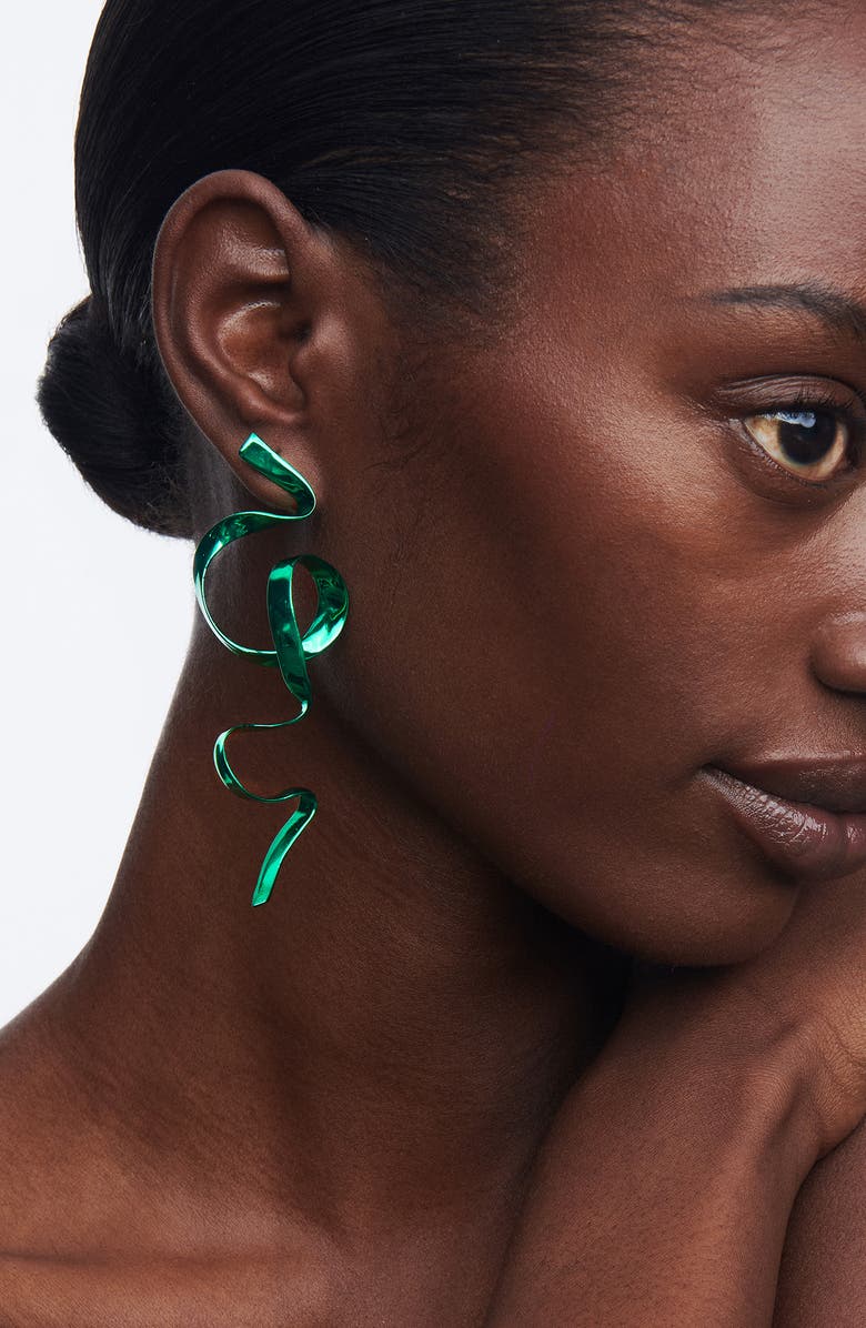 Sterling King Allegro Ribbon Drop Earrings, Alternate, color, Emerald