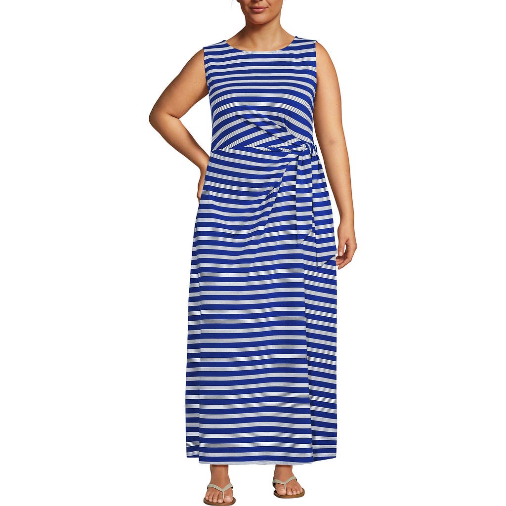 LANDS' END LANDS' END PLUS SIZE COTTON MODAL SLEEVELESS TIE WAIST MAXI DRESS