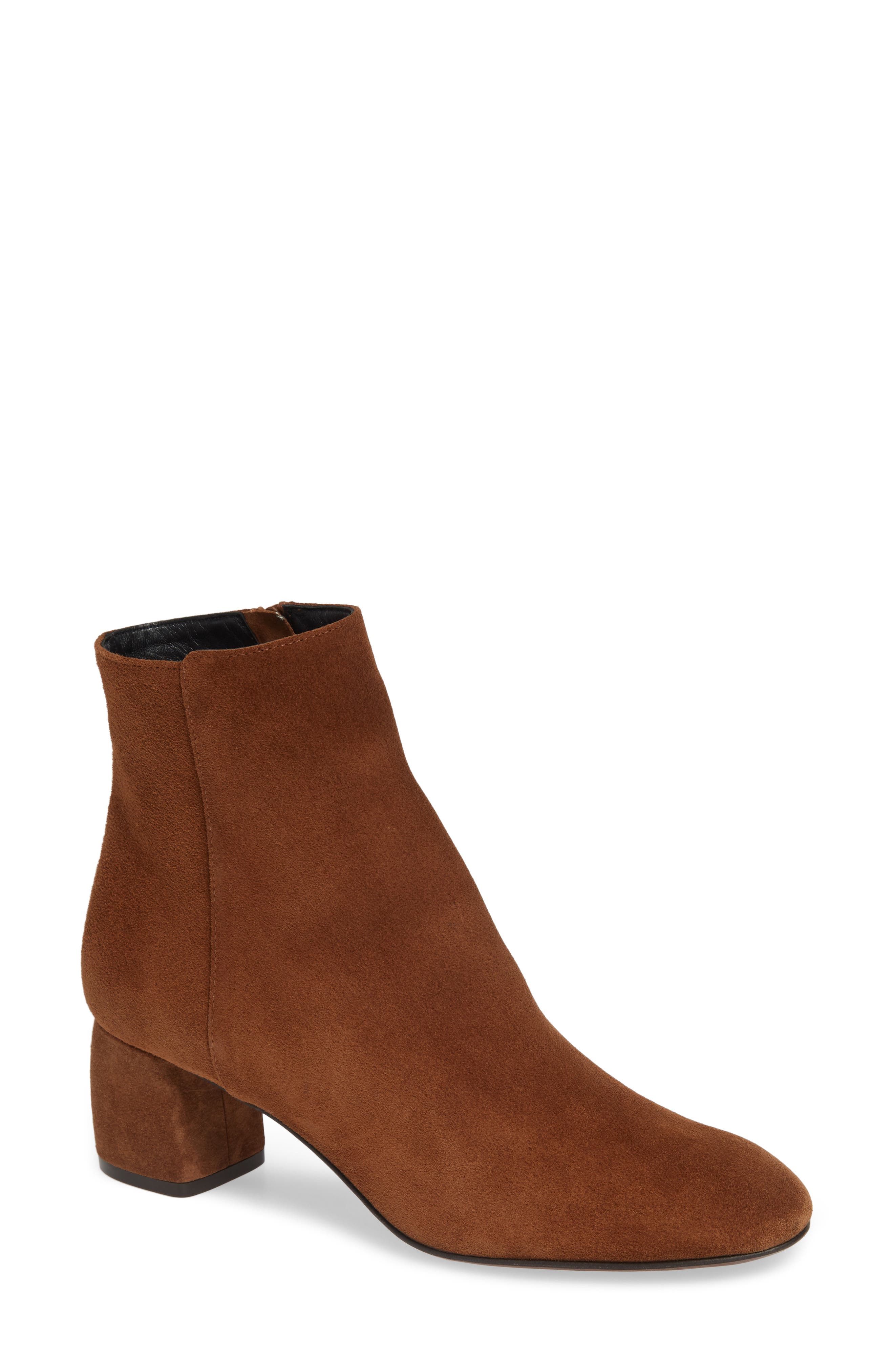 Block Heel Bootie, Main, color, COGNAC SUEDE
