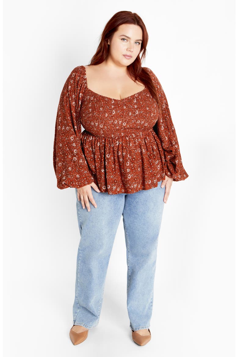 Monroe Smocked Top, Alternate, color, SPICE DITSY
