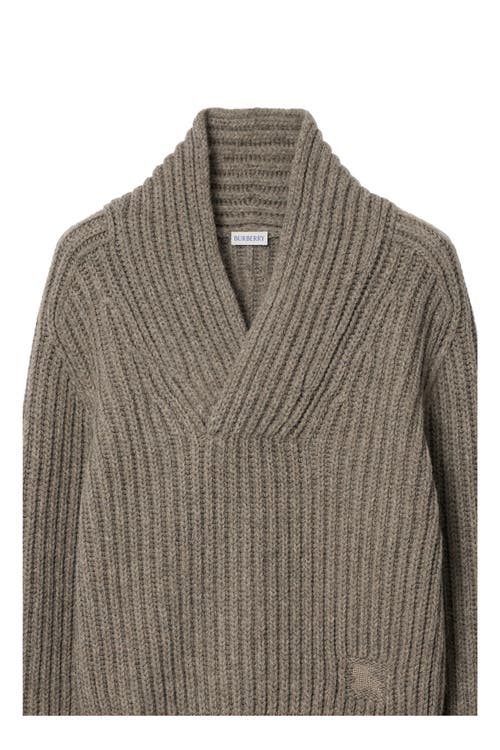 Burberry Soft Wool Knit Sweater With Shawl Collar In Gray