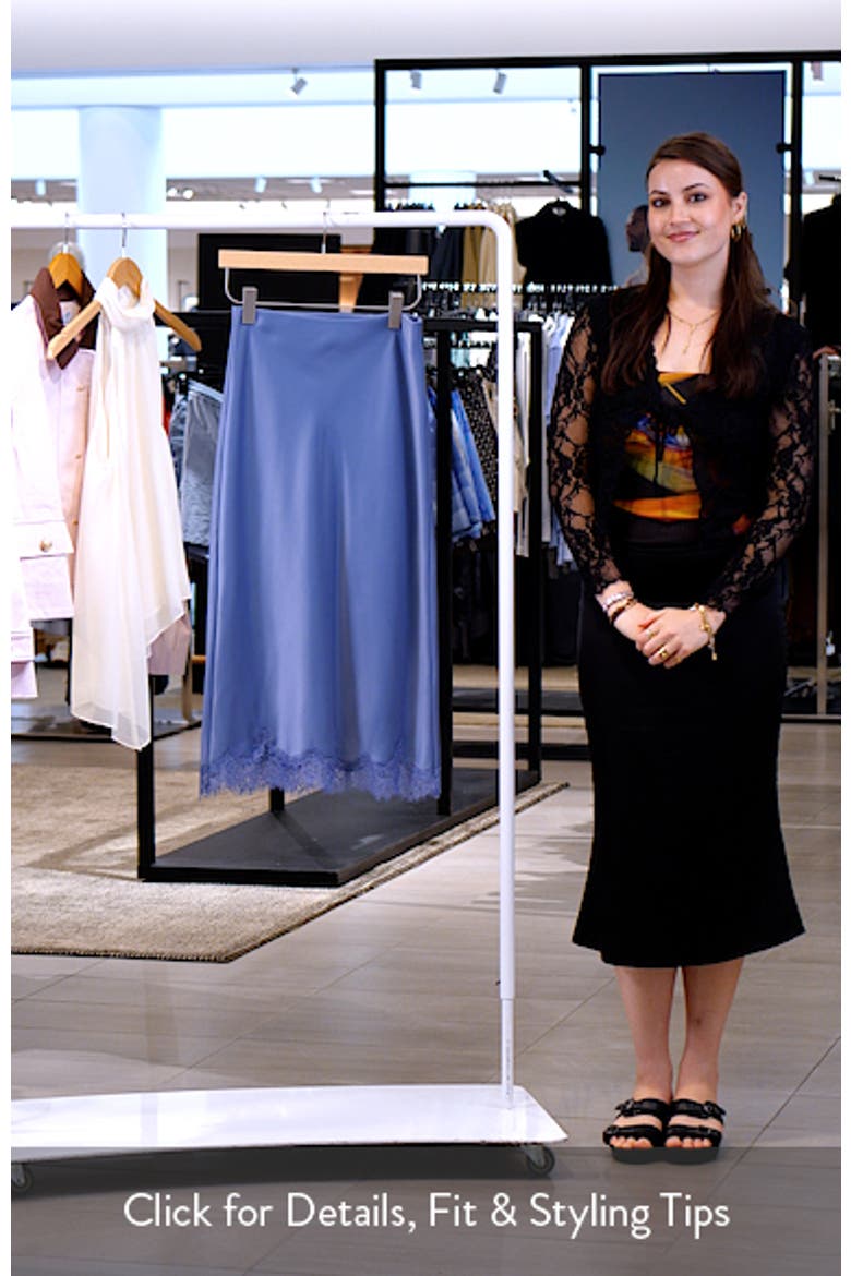 Lace Trim Satin Midi Skirt video