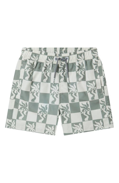 Boardies Kids' Clara Palm Swim Trunks In Olive/cream