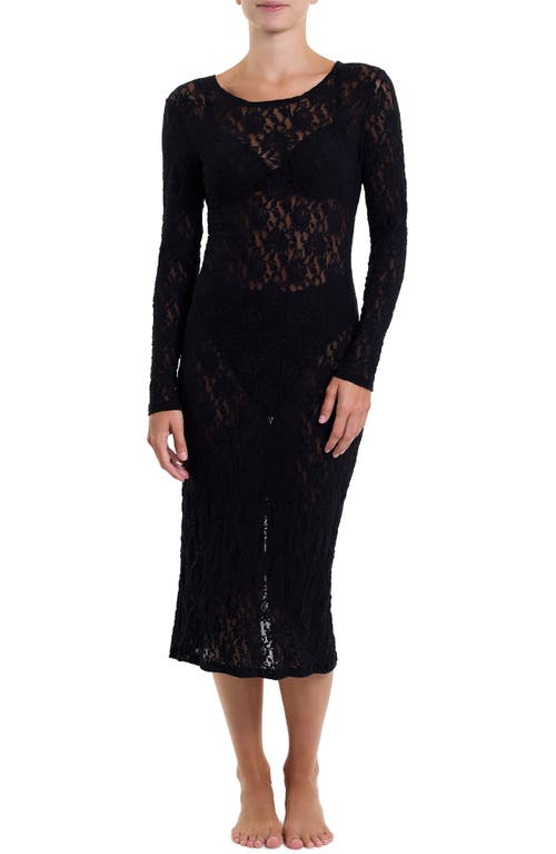 Hanky Panky Signature Long Sleeve Sheer Lace Midi Dress In Black