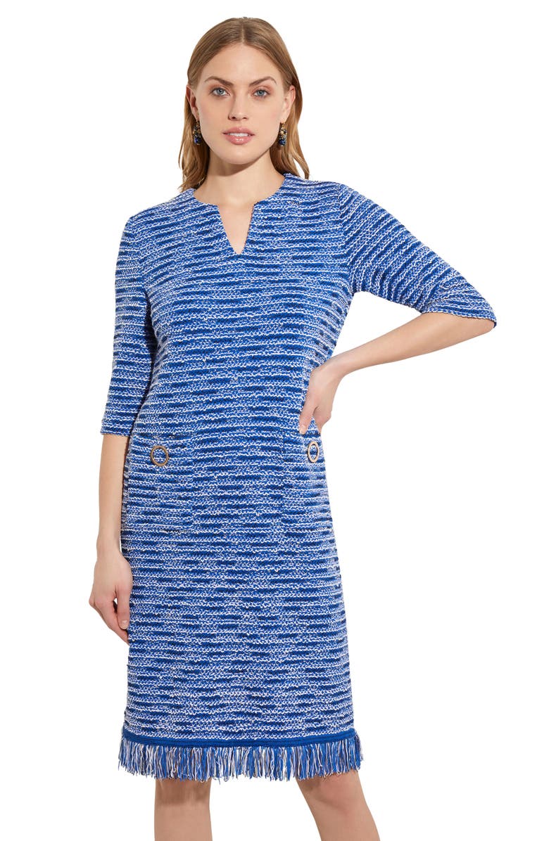 Misook Fringe Hem Tweed Knit Dress, Alternate, color,