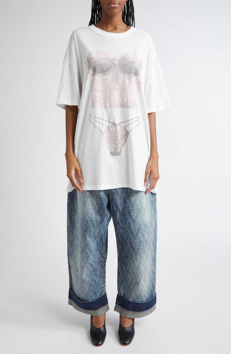 Vaquera Baby Oversize Monogram High Waist Cuffed Wide Leg Jeans, Alternate, color, 