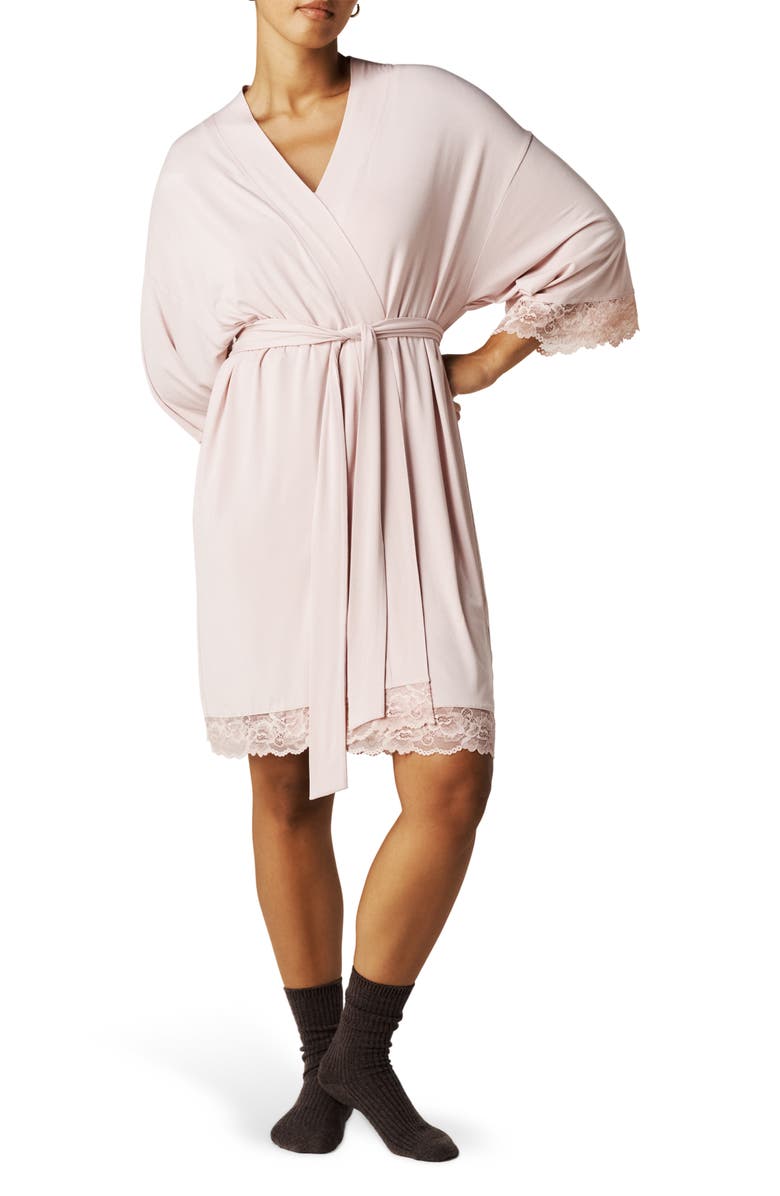 Posh Peanut Lace Trim Robe, Main, color, Pink