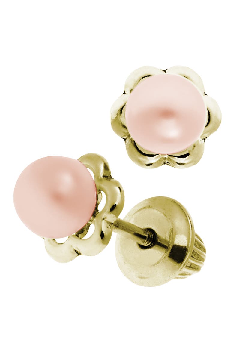 14k Yellow Gold & Cultured Pearl Earrings, Alternate, color, PINK
