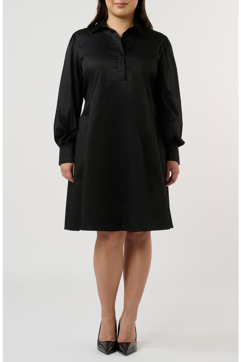 Asher Long Sleeve Cotton Shirtdress, Main, color, BLACK
