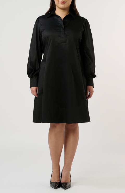 Asher Long Sleeve Cotton Shirtdress (Plus)