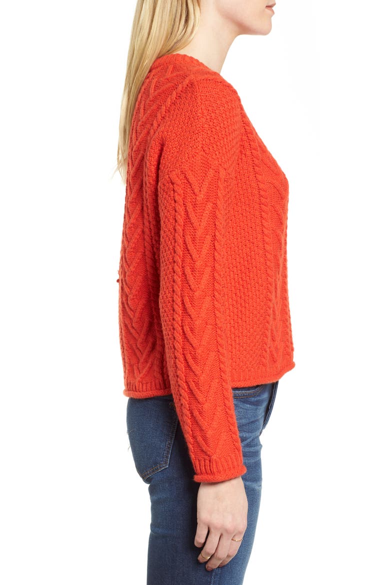 Cable Knit Pullover Sweater, Alternate, color, BRIGHT POPPY