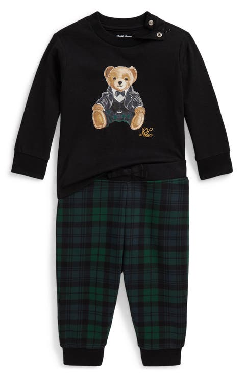 Kids' Polo Bear Tee & Plaid Fleece Pant Set