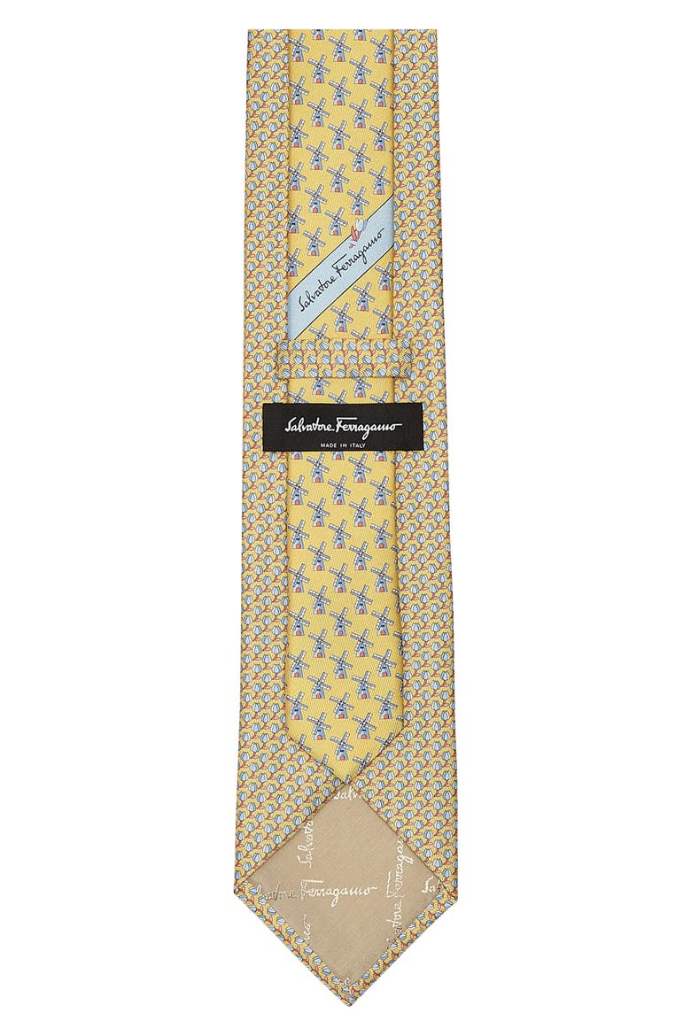 Salvatore Ferragamo Tulip & Windmill Print Silk Tie, Alternate, color, GIALLO