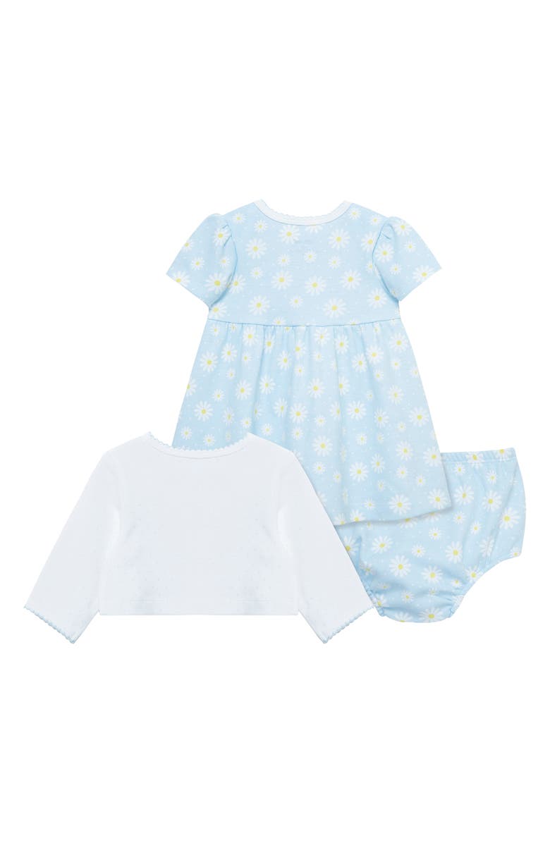Little Me Daisy Dot Dress, Bloomers & Cardigan Set, Alternate, color, 