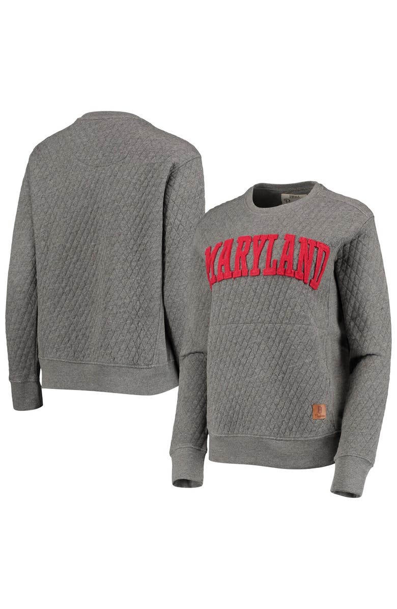 PRESSBOX Women's Pressbox Heather Charcoal Maryland Terrapins Moose Quilted Pullover Sweatshirt, Main, color, Heather Gray