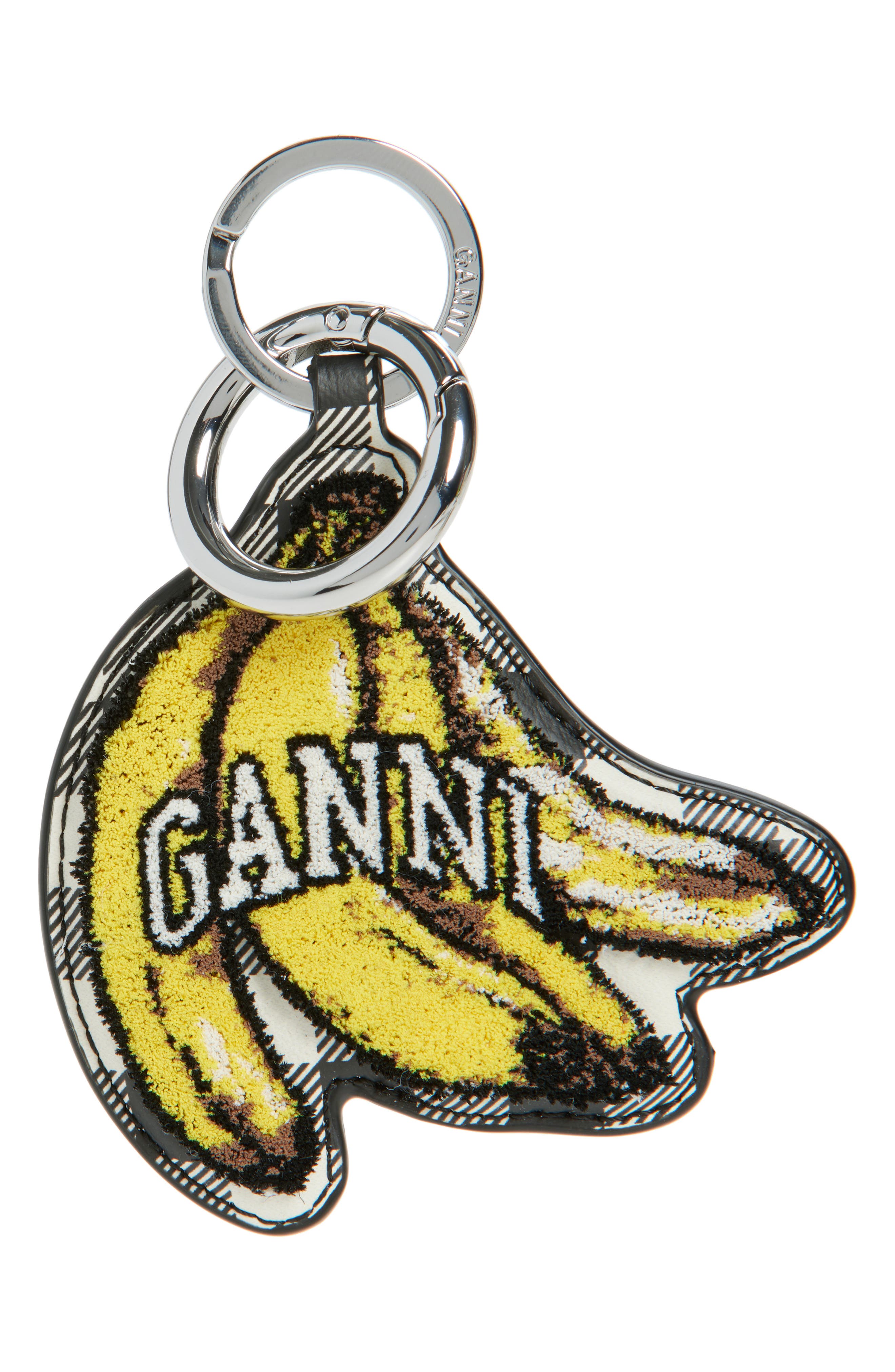 Banana Leather & Velvet Keyring, Main, color, YELLOW/ BLACK