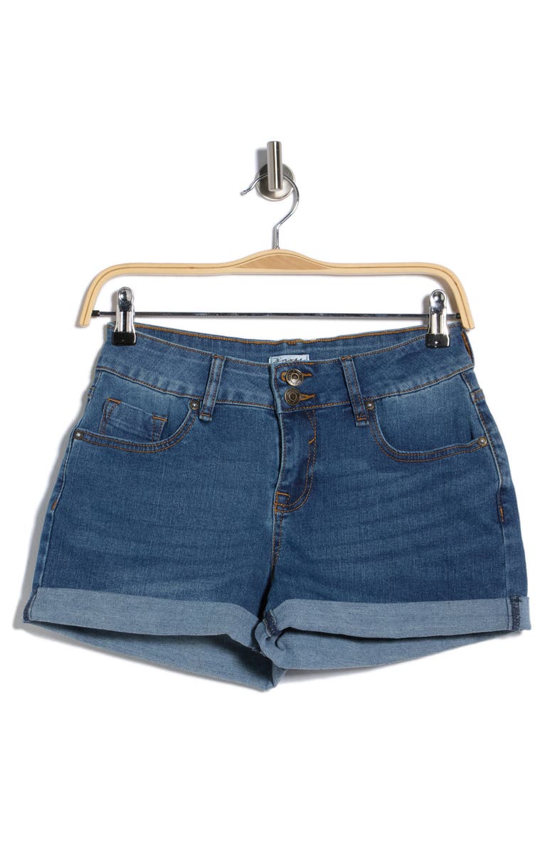 Vigoss Double Button Cuffed Denim Shorts, Main, color, Dark Wash