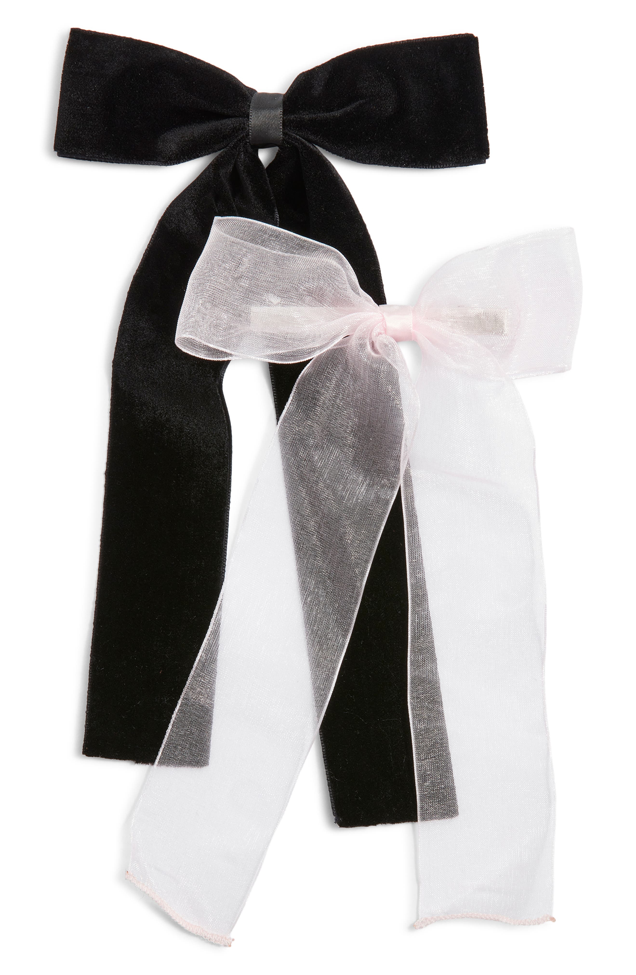 Bp. Set Of 2 Velvet & Organza Hair Bow Barrettes In Multi