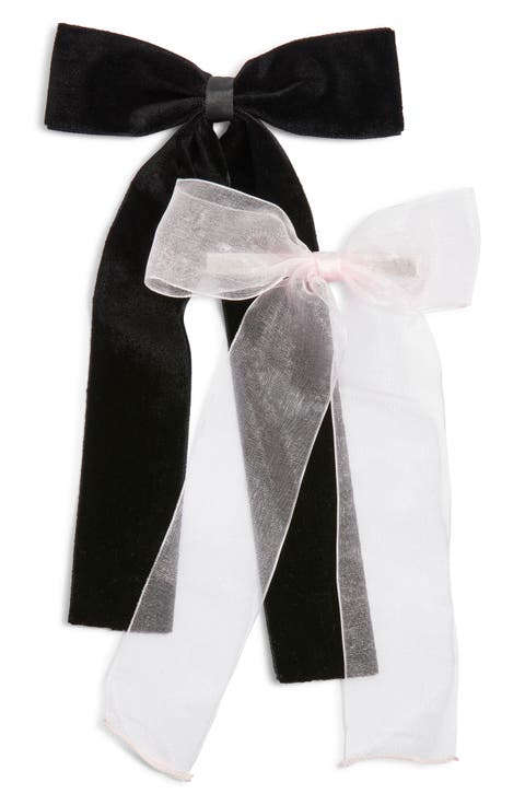 Set of 2 Velvet & Organza Hair Bow Barrettes