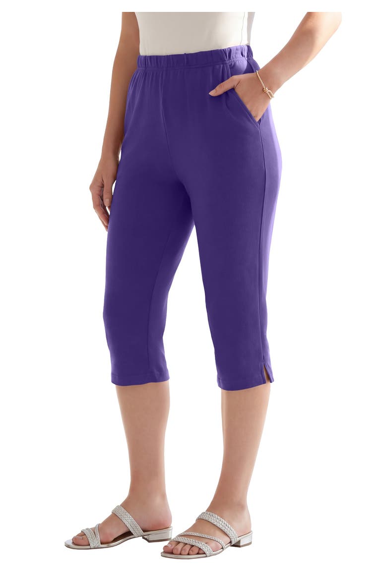 Plus Size Soft Knit Relaxed Pull-On Capri Pant, Main, color, MIDNIGHT VIOLET