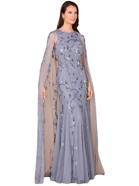 Mermaid Beaded Dress with Long Cape