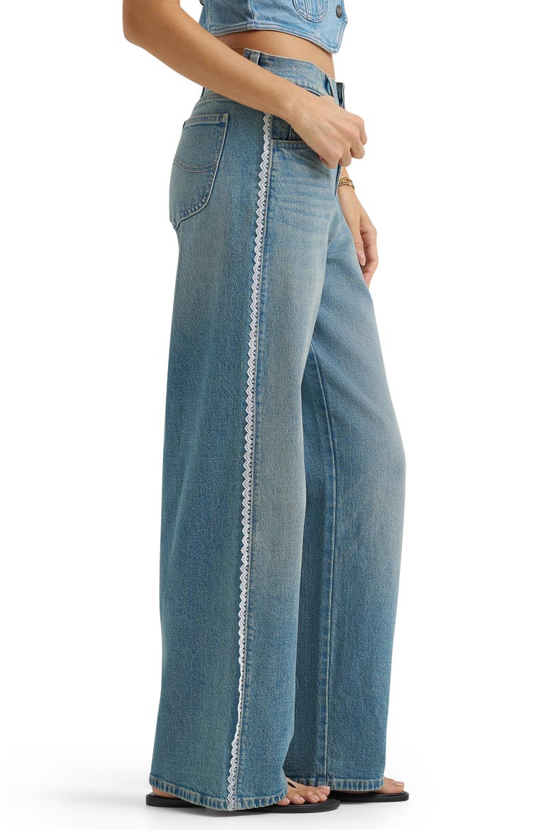 Lace Trim Low Slung Slouch Jeans, Alternate, color, FOREVER LIGHT