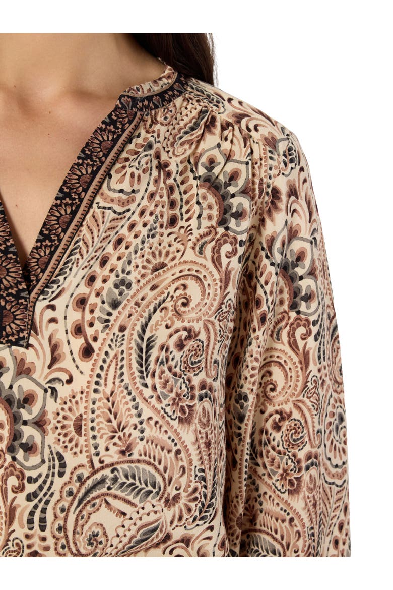 Amaya Paisley Print V Neck Blouse, Alternate, color, Natural