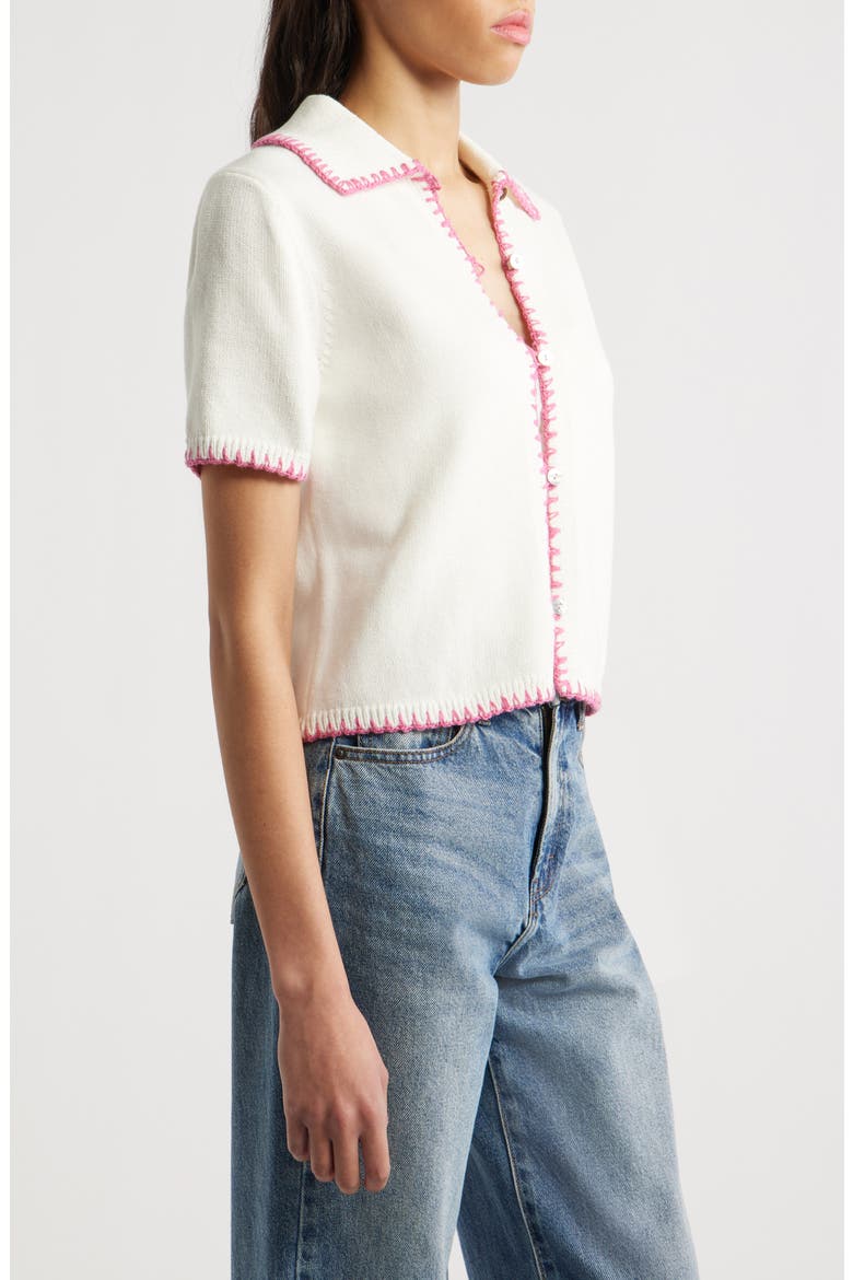 Maliah Blanket Stitch Cotton Polo Sweater, Alternate, color, IVORY HIBISCUS