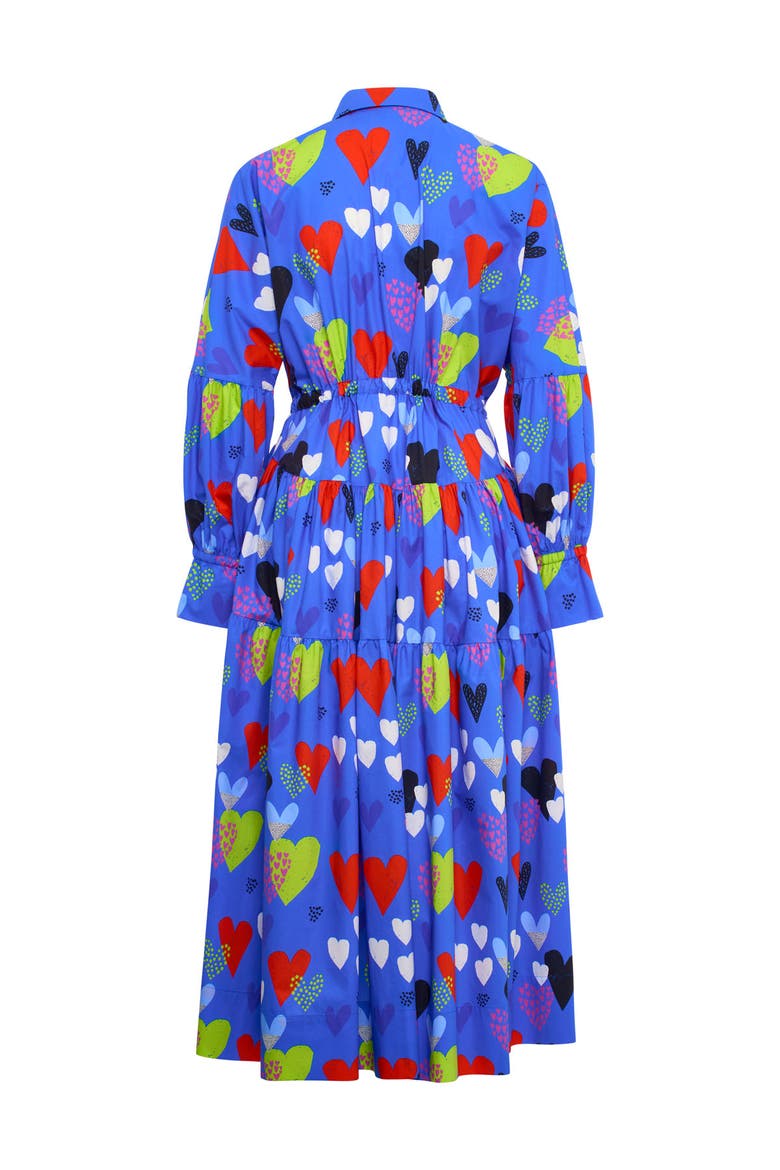 Long Cotton Dress With Heart Print, Alternate, color, Blue / Multicolour