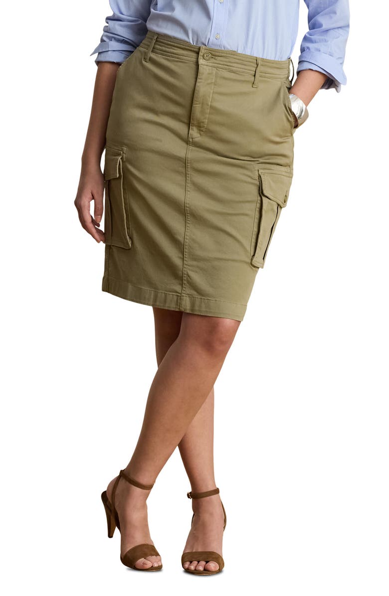 Lauren Ralph Lauren Stretch Chino Cargo Pencil Skirt, Alternate, color, Light Agave Green