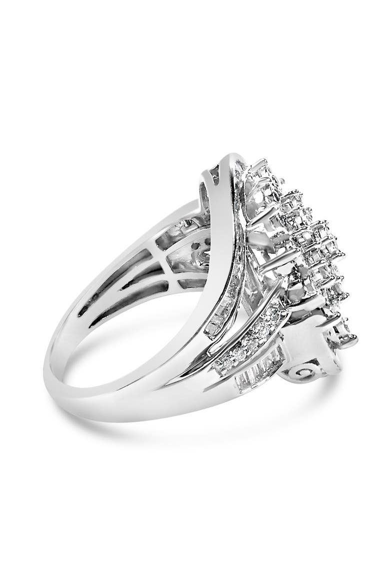 Sterling Silver 1.0 Cttw Diamond Swirl Cluster Cocktail Ring, Alternate, color, Silver