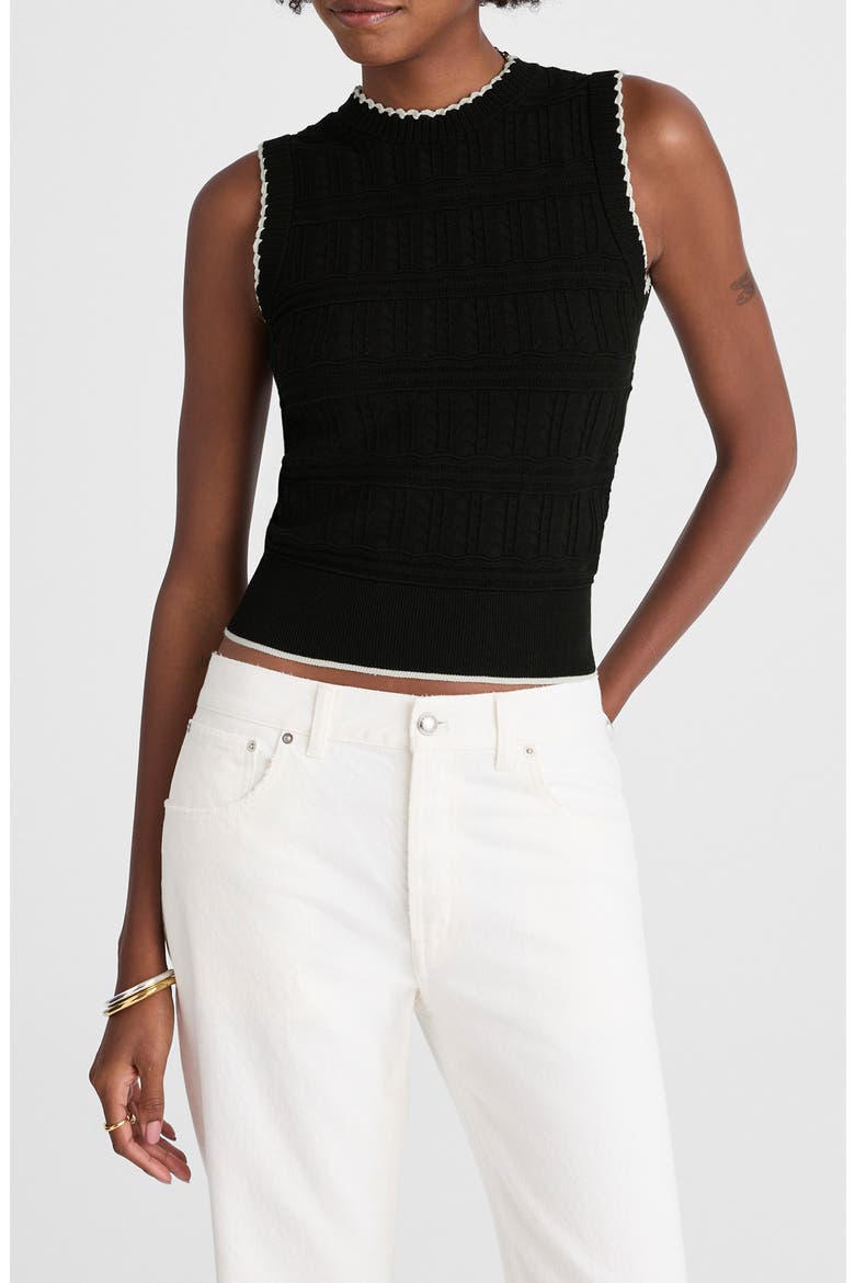 Mixed Stitch Sleeveless Sweater, Main, color, BLACK AND IVORY COMBO
