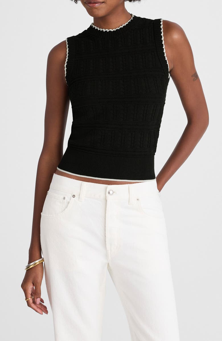 Madewell Mixed Stitch Sleeveless Sweater, Main, color, Black And Ivory Combo