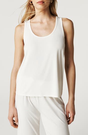 Posh Peanut Lace Trim Racerback Pajama Tank In White